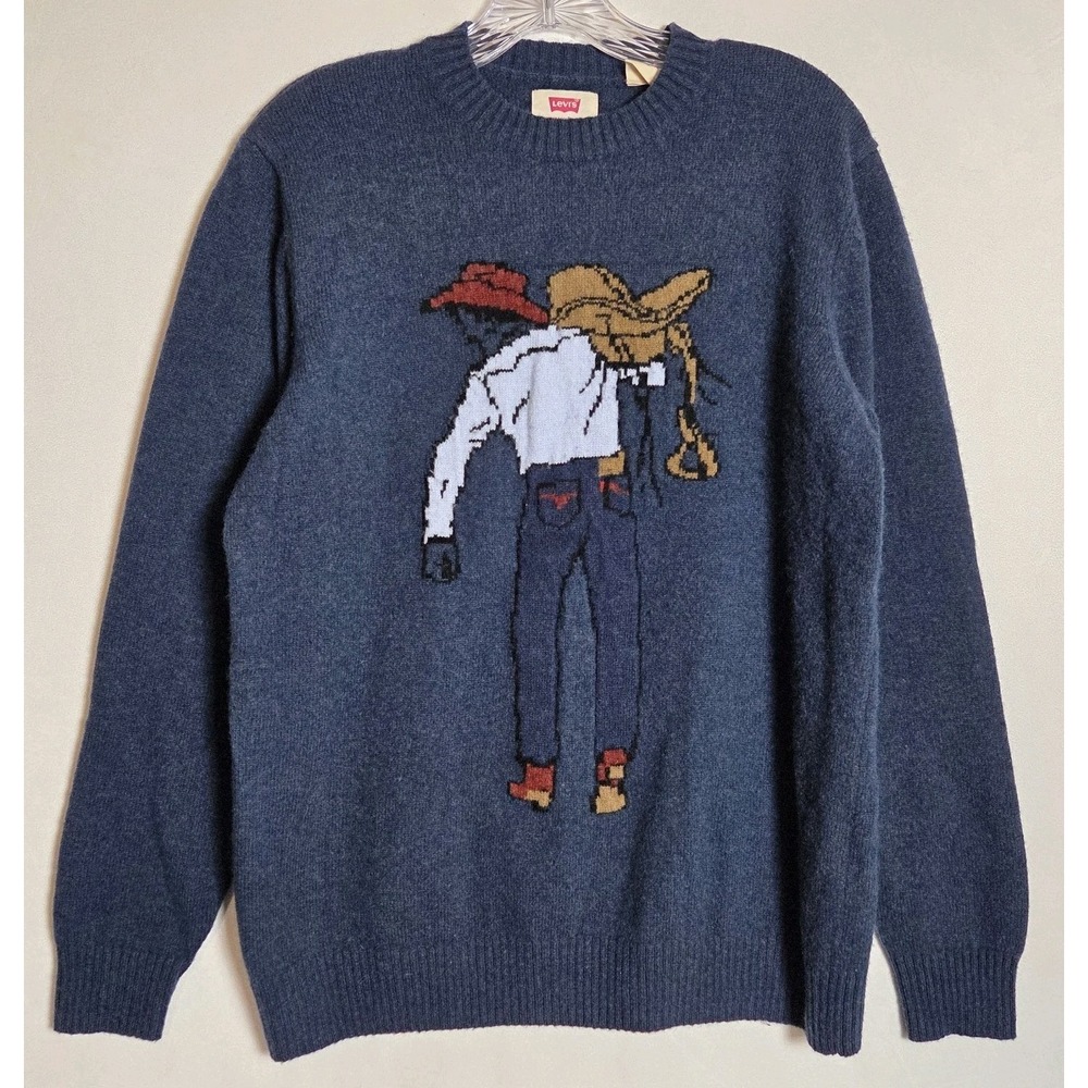 Levi's Original Housemark Sweater Intarsia Wool Blend Knit Saddleman Rare Large